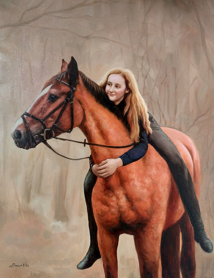 Maleri af en pige og hendes hest